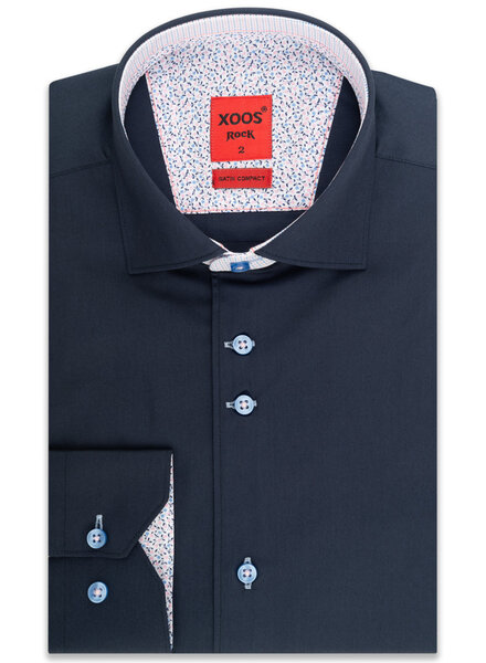 XOOS Men's navy CLASSIC-FIT dress shirt pink printed patterned and Liberty lining (double chest-button)