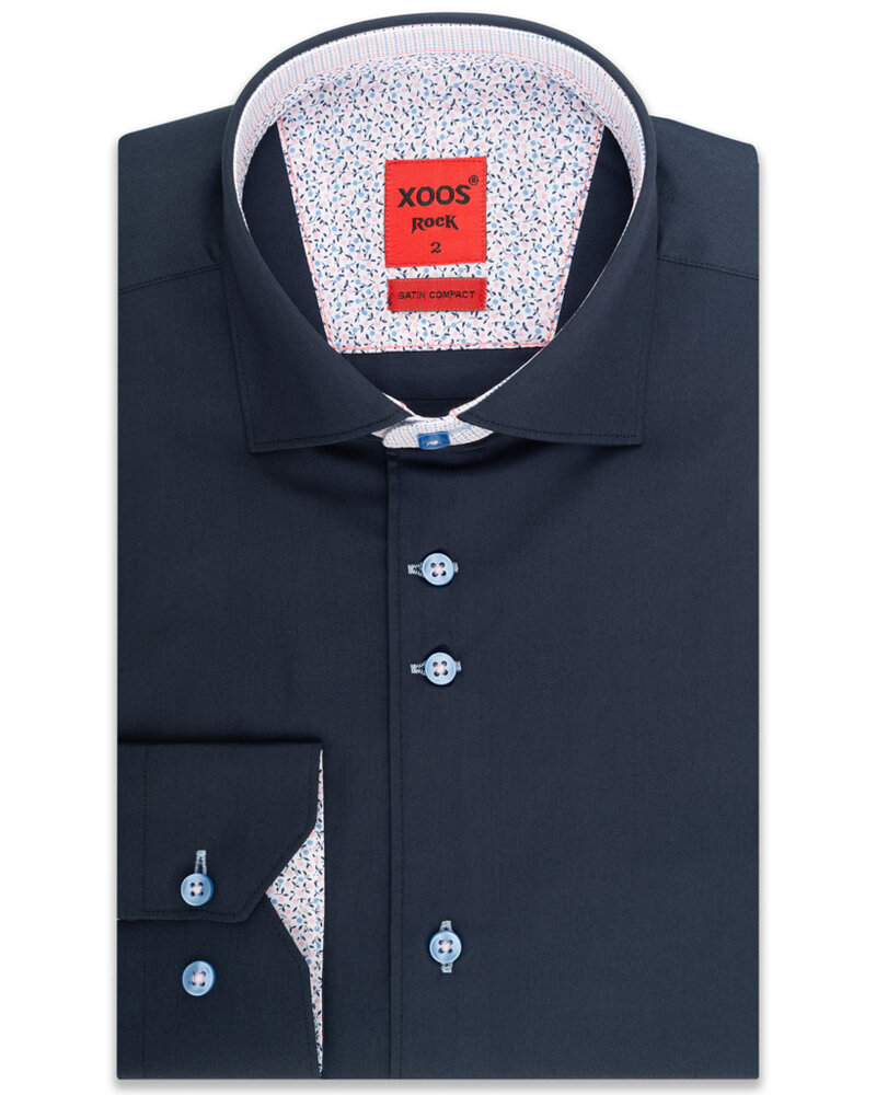 XOOS Chemise homme NON CINTRÉE marine à double boutonnage doublure rose liberty et motifs