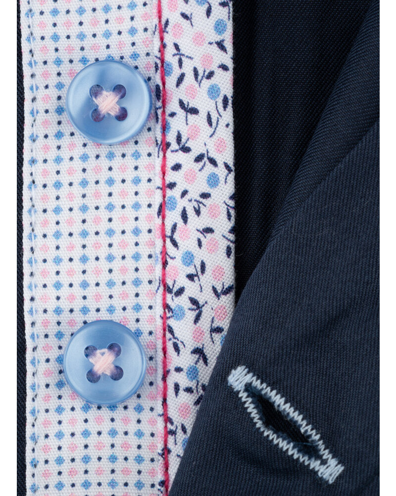 XOOS Men's navy CLASSIC-FIT dress shirt pink printed patterned and Liberty lining (double chest-button)