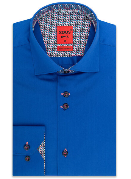 XOOS Men's Blue CLASSIC-FIT dress shirt pink printed patterned lining (double chest-button)