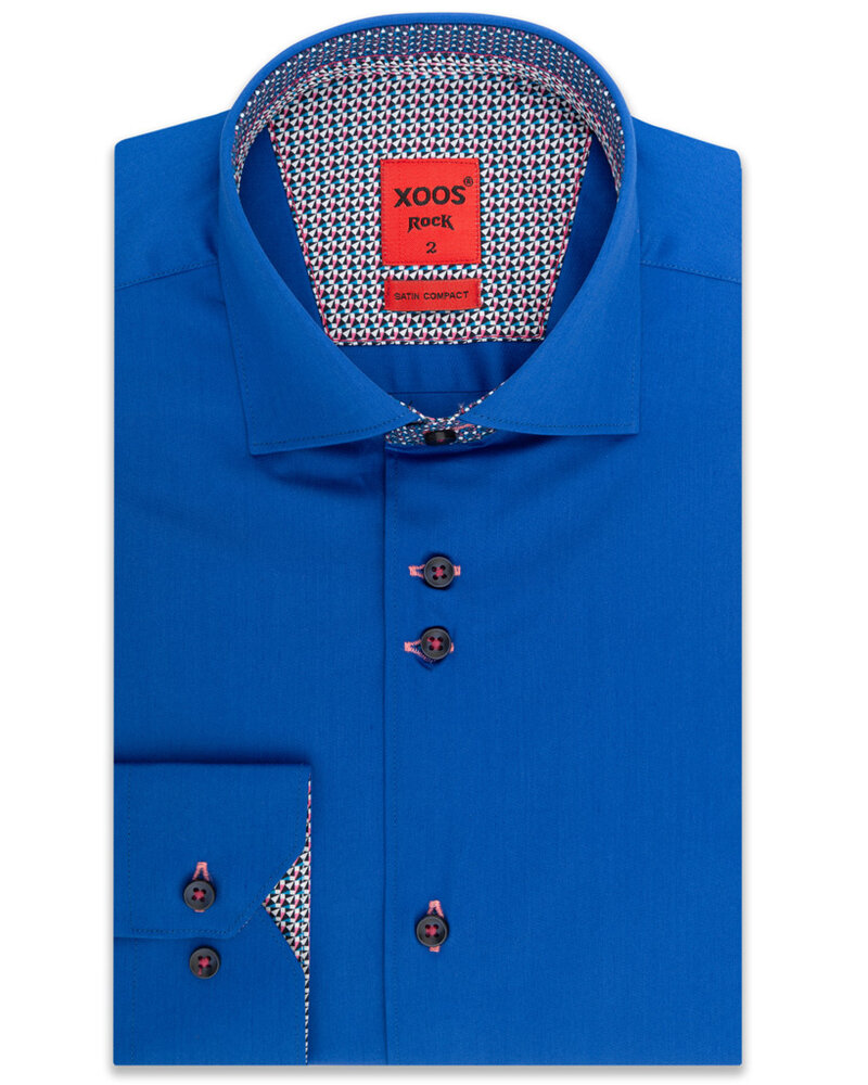 XOOS Men's Blue CLASSIC-FIT dress shirt pink printed patterned lining (double chest-button)