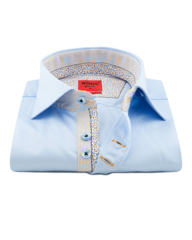 XOOS Men's lightblue CLASSIC-FIT dress shirt yellow printed patterned and Liberty lining (double chest-buttons)