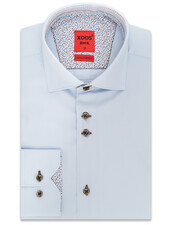 XOOS Men's lightblue CLASSIC-FIT dress shirt brown printed patterned and Liberty lining (double chest-buttons)