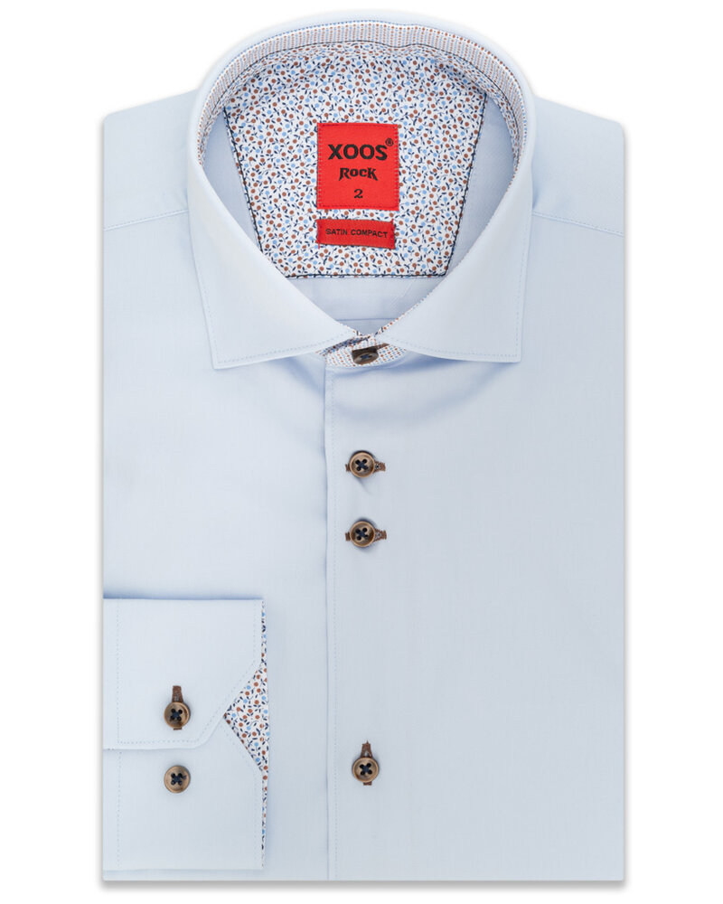 XOOS Men's lightblue CLASSIC-FIT dress shirt yellow printed patterned and Liberty lining (double chest-buttons) - Copy