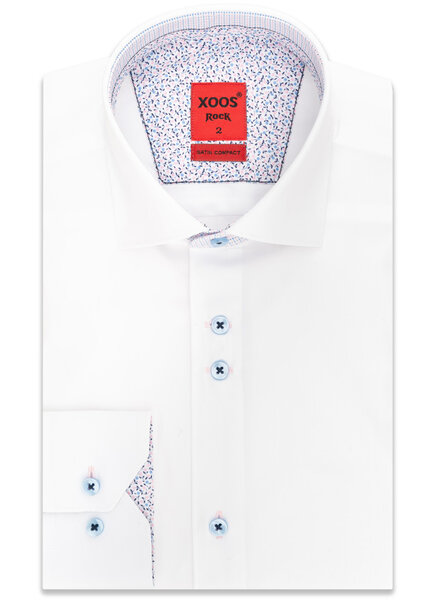 XOOS Chemise homme NON CINTRÉE blanche à double boutonnage doublure rose liberty et motifs