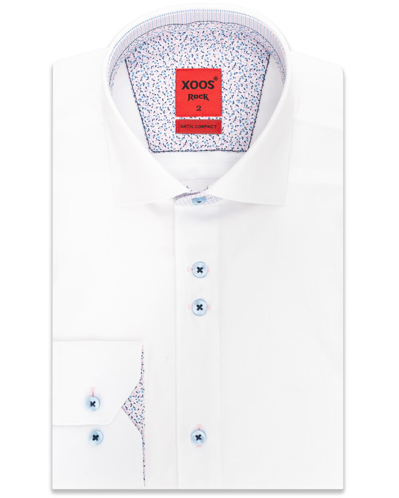 XOOS Men's white CLASSIC-FIT dress shirt pink printed patterned and Liberty lining (double chest-button)
