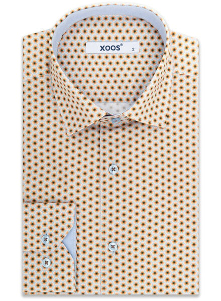 XOOS Spring men's shirt with printed yellow clover motifs and sky blue lining