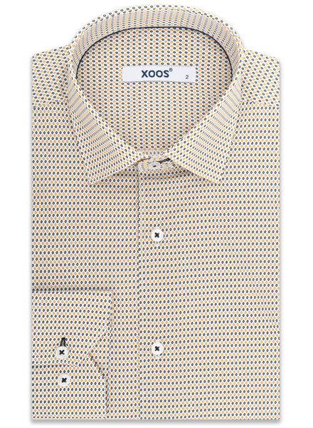 XOOS Chemise homme à motifs jaune et marine imprimés galon de col marine