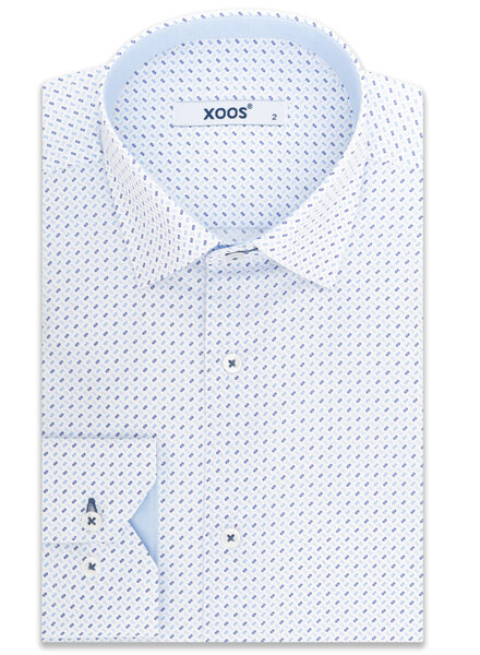 XOOS Men's sky blue shirt with blue and navy printed motifs and chambray lining