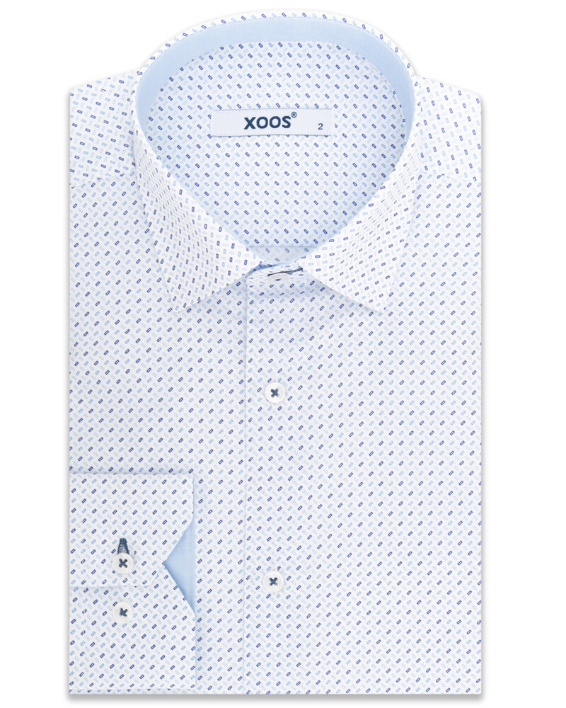 XOOS Men's sky blue shirt with blue and navy printed motifs and chambray lining