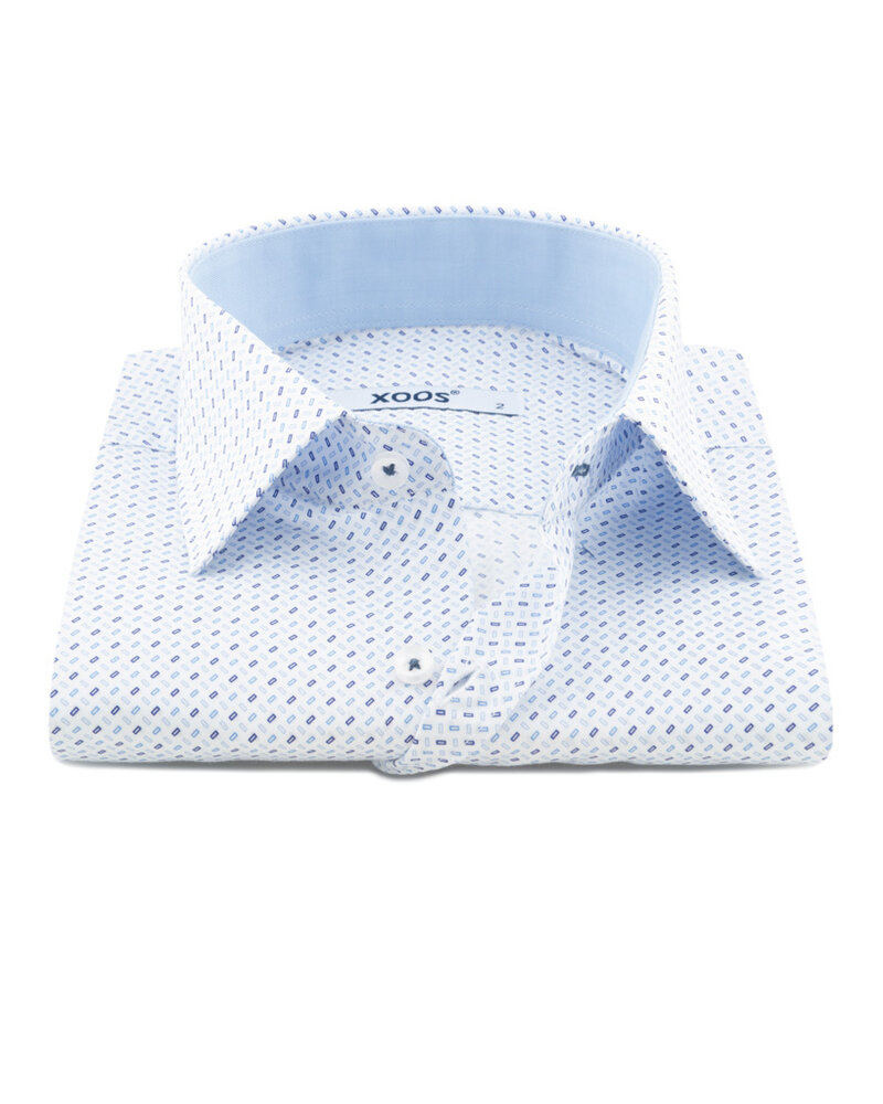 XOOS Men's sky blue shirt with blue and navy printed motifs and chambray lining