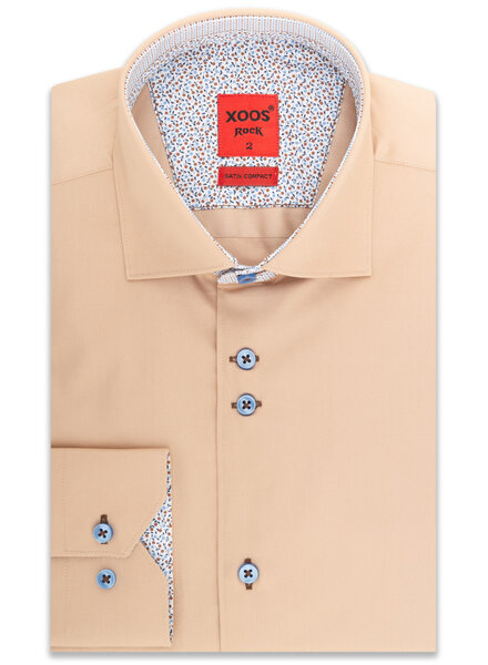 XOOS Men's beige dress shirt blue printed patterned and Liberty lining (double chest-button)