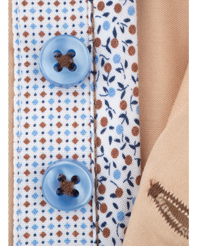 XOOS Men's beige dress shirt blue printed patterned and Liberty lining (double chest-button)