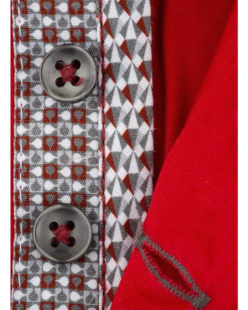 XOOS Chemise homme rouge à double boutonnage doublure rouge à motifs imprimés