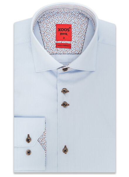 XOOS Men's lightblue dress shirt brown printed patterned and Liberty lining (double chest-buttons)