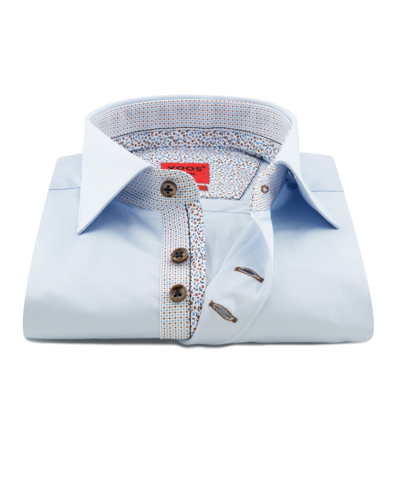 XOOS Men's lightblue dress shirt brown printed patterned and Liberty lining (double chest-buttons)