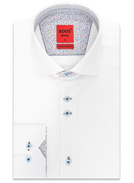 XOOS Men's white dress shirt brown printed patterned and Liberty lining (double chest-button)