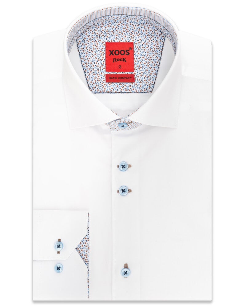 XOOS Men's white dress shirt brown printed patterned and Liberty lining  (double chest-button)