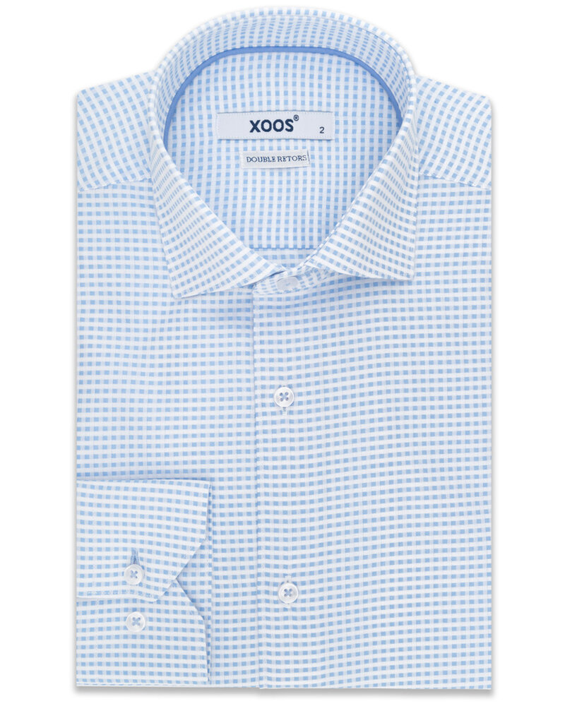 XOOS Men's shirt with small woven checks and sky blue braid (Double Twisted)