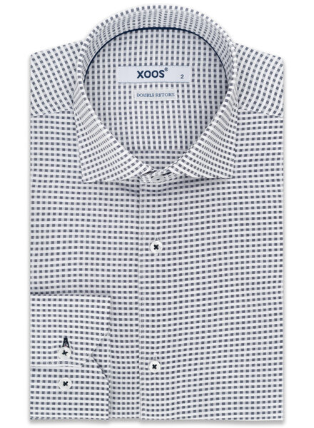 XOOS Men's shirt with small woven checks and navy blue braid (Double Twisted)