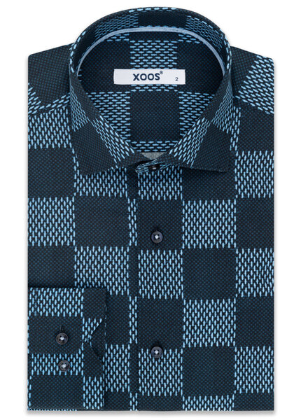XOOS Men's shirt in blue Gypsy Bambara checkerboard pattern