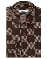 XOOS Men's shirt in brown Gypsy Bambara checkerboard pattern