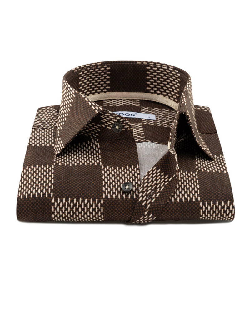 XOOS Men's shirt in brown Gypsy Bambara checkerboard pattern