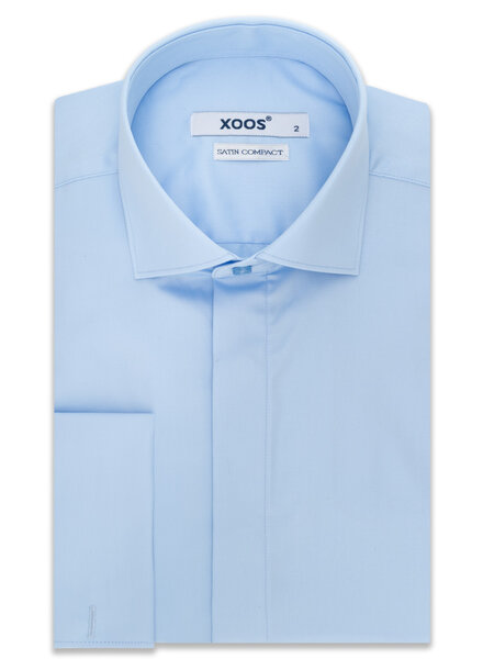 XOOS Men's blue shirt with French cuffs and hidden placket