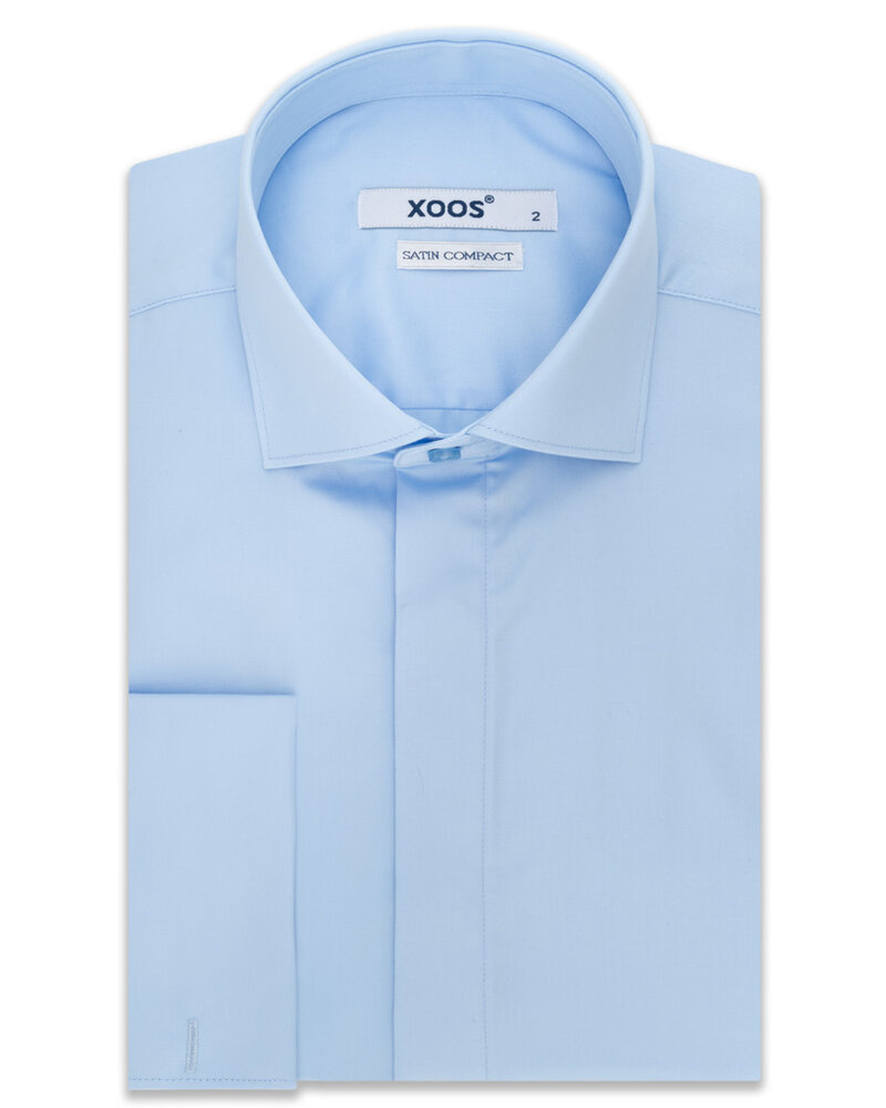 XOOS Men's blue shirt with French cuffs and hidden placket