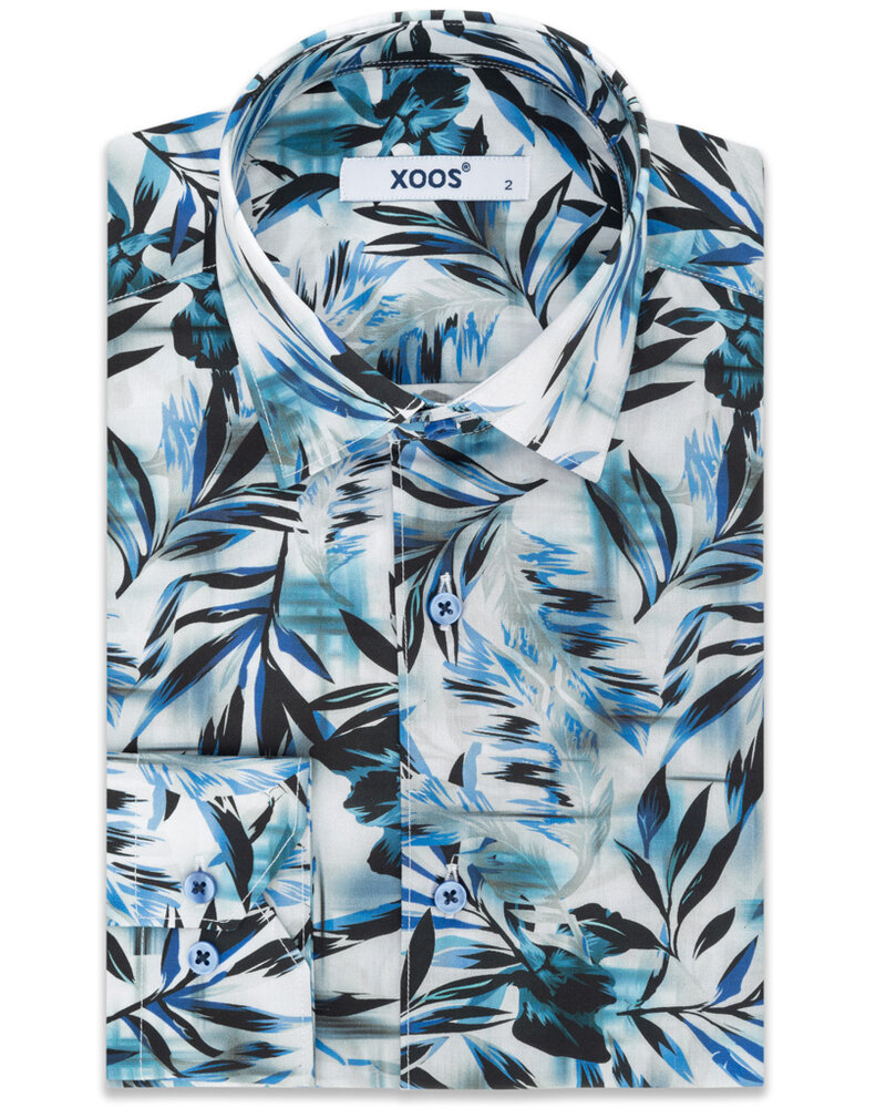 XOOS Men's shirt with blue leaf print