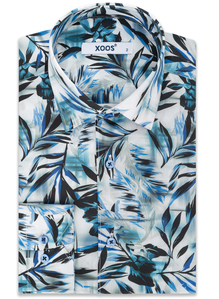 Men s shirt with blue leaf print