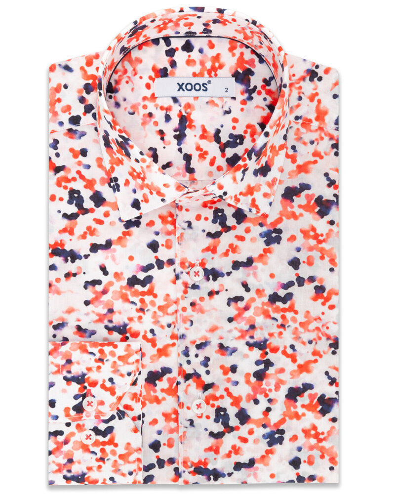 XOOS Men's shirt with red and black spot prints.