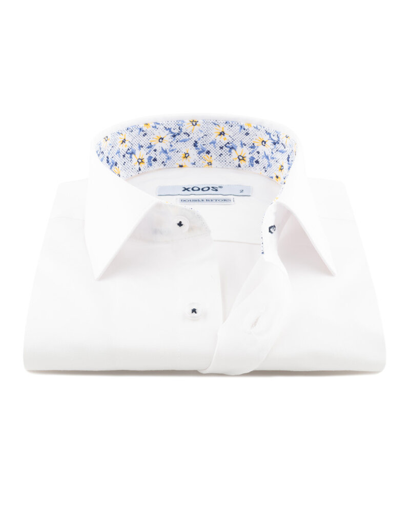 XOOS Men's white shirt with yellow and blue floral lining (Double Twisted)