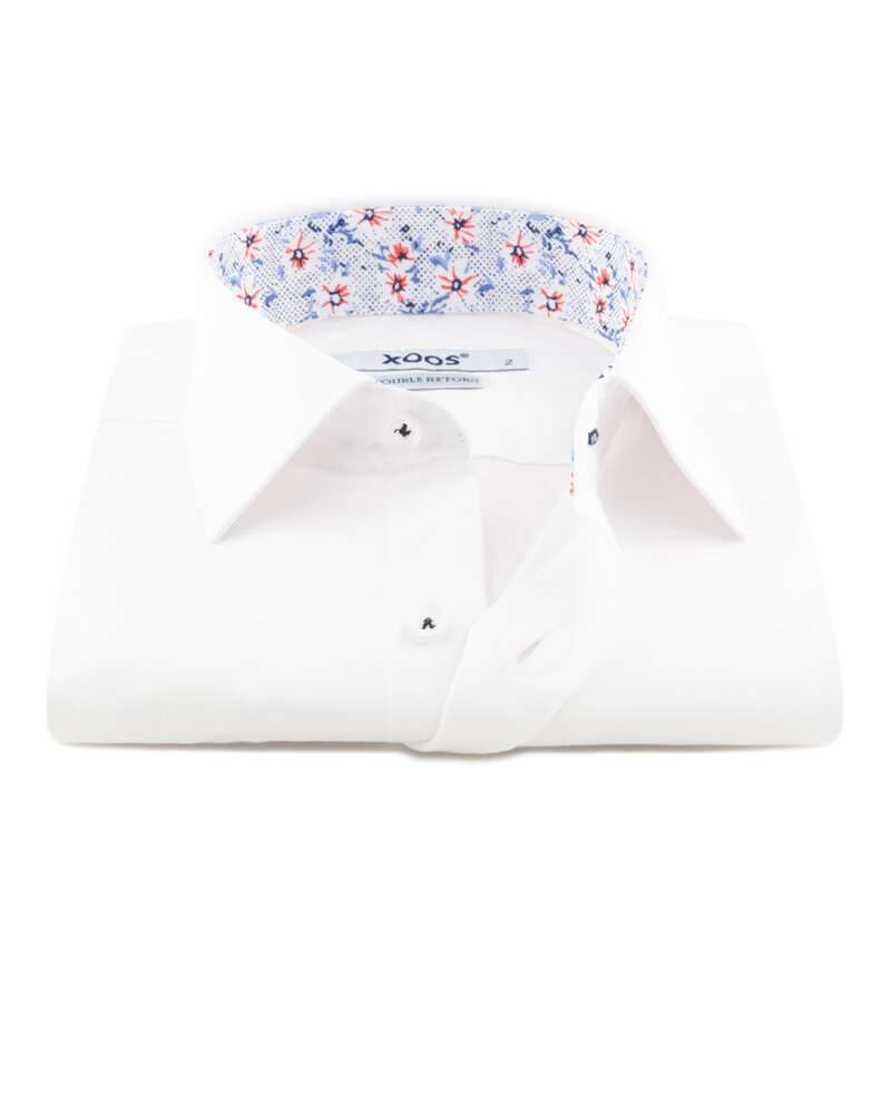 XOOS Men's white shirt with red and blue floral lining (Double Twisted)