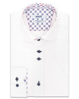 XOOS Men's white dress shirt Navy and red printed patterned and Liberty lining (double chest-button)