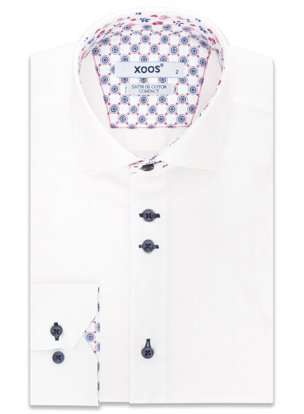 XOOS Men's white dress shirt Navy and red printed patterned and Liberty lining (double chest-button)