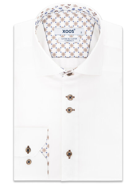 XOOS Men's white dress shirt Navy and brown printed patterned and Liberty lining (double chest-button)