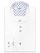 XOOS Men's white dress shirt blue and orange printed patterned and Liberty lining (double chest-button)