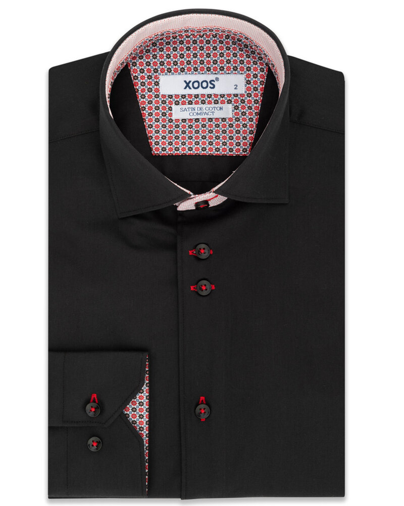 XOOS Men's black double chest buttons dress shirt red patterned lining