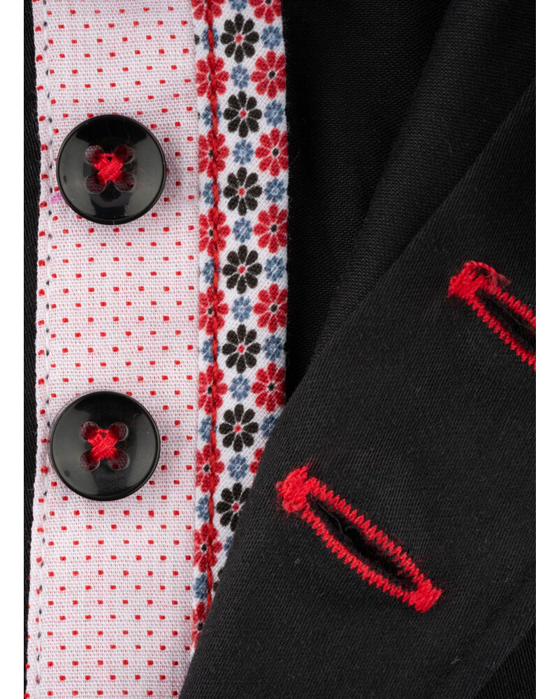 XOOS Chemise homme noire à double boutonnage doublure à motifs rouges