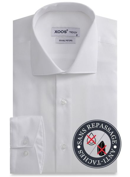 XOOS White men's fitted dress shirt gabardeen cotton - NON IRON AND STAIN FREE (NANOCARE)