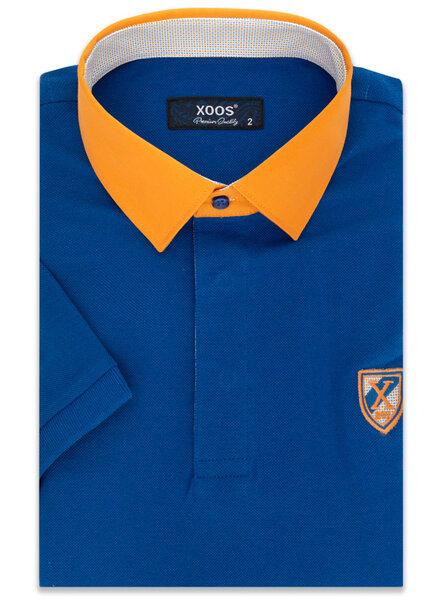XOOS Men's XOOS blue Short-Sleeve Polo with Orange Collar