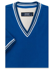 XOOS Blue knit short-sleeve V-neck T-shirt