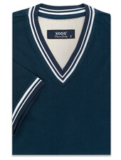 XOOS Navy blue knit short-sleeve V-neck T-shirt