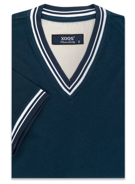 XOOS Navy blue knit short-sleeve V-neck T-shirt