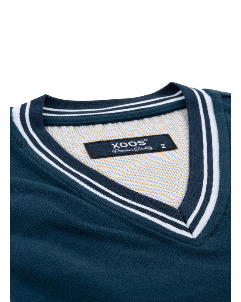 XOOS Blue knit short-sleeve V-neck T-shirt - Copy