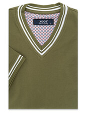XOOS Khaki green knit short-sleeve V-neck T-shirt