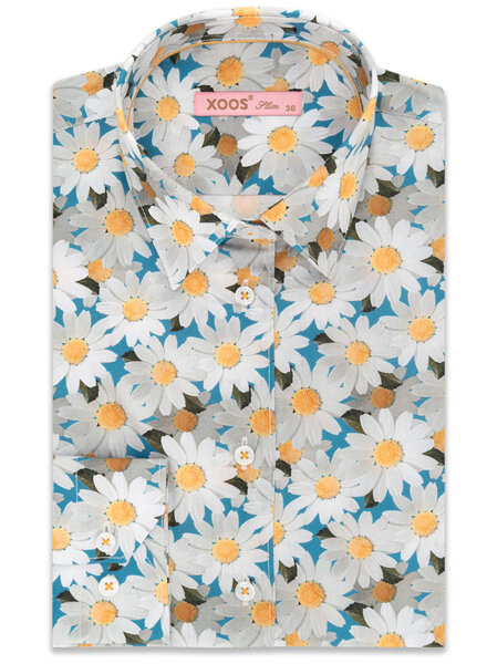 XOOS Women's dress shirt with floral summer Sunflower print