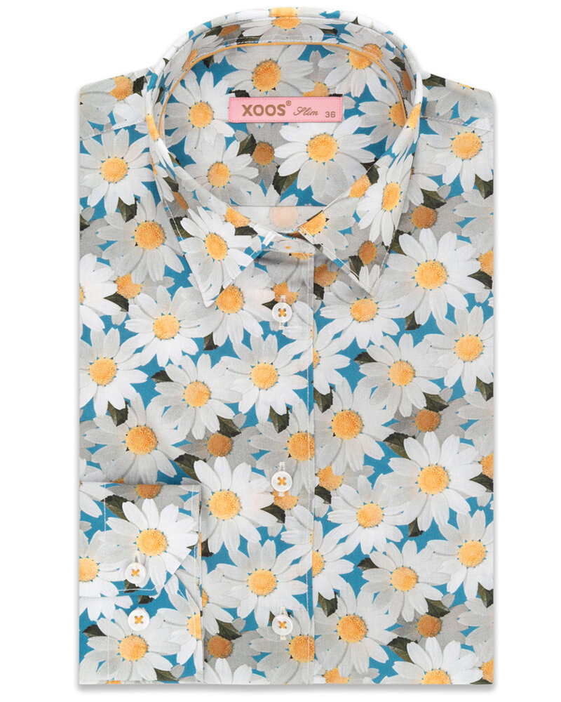 XOOS Women's dress shirt with floral summer Sunflower print