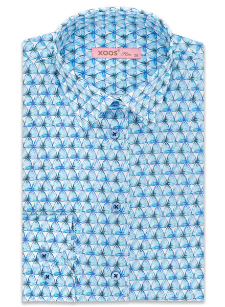 XOOS WOMEN'S blue printed dress shirt